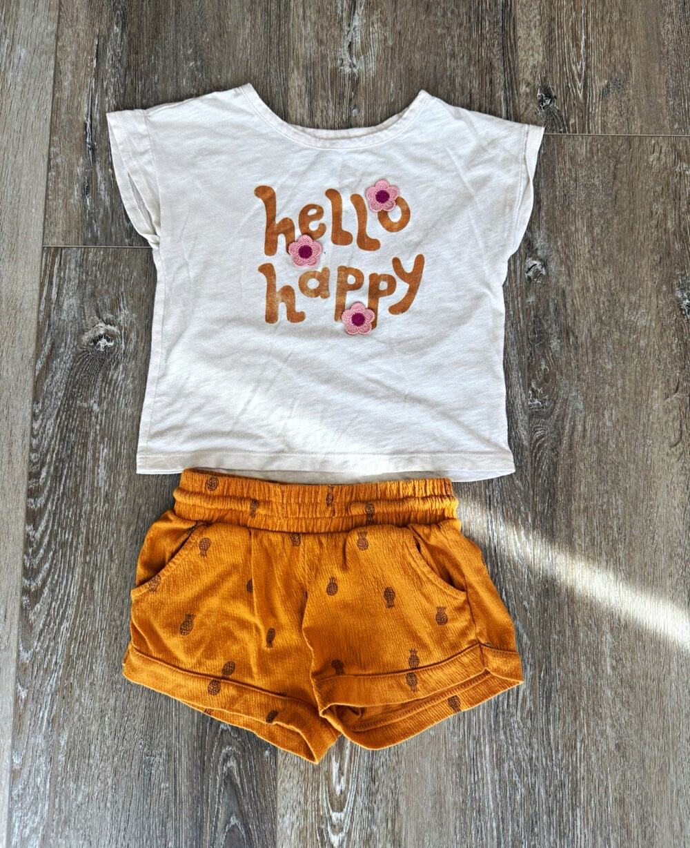 Carter's Girls 2-Piece Shorts Set 5T White Hello Happy Tee Orange Pineapple